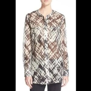 VINCE tunic length sheer silk button down shirt S